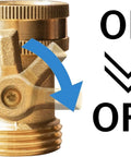 Solid Brass Garden Hose Shut Off Valve Set, Beefy Heavy Duty Three Quarter Inch, valve with on-off arrow