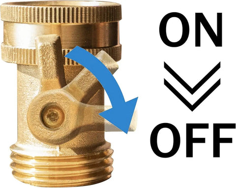 Solid Brass Garden Hose Shut Off Valve Set, Beefy Heavy Duty Three Quarter Inch, valve with on-off arrow