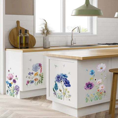 Kitchen cabinets with Six Piece Colorful Flower Wall Decals Set With Dragonflies Removable Peel And Stick Vinyl Murals