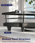 Close-up of Compact Dish Drying Rack For Kitchen Counter Black, showing rustproof coating and solid steel structure.