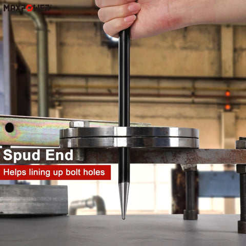 MAXPOWER 3-piece rolling head pry bar set; black steel bars with spud-end tip for lining up bolt holes