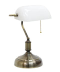 Boss Level Executive Banker's Desk Lamp With Glass Shade In Antique Nickel And White Finish, 10 x 8.66 x 14.75 Inches, side view