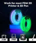 Glow In The Dark Multicolor Fast Change 3D Printer PLA Filament Bundle showing green and blue glow, compatible with 3D printers.