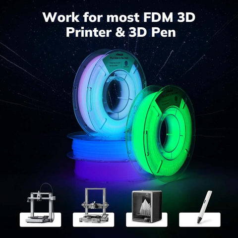 Glow In The Dark Multicolor Fast Change 3D Printer PLA Filament Bundle showing green and blue glow, compatible with 3D printers.