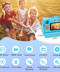 Kids Instant Print Camera For Totally Fun Photos Gift For Boys And Girls Ages 3 To 12 FHD Selfie Video Camera Includes 3 Print Paper Rolls And 32GB Card Blue Lanyard USB C Cable Easy To Use And Kid Approved Creative Fun, blue 2.4-inch kids camera