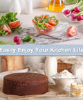 Ultra Slim Digital Kitchen Scale With 1G Precision And 11Lb Capacity beside a fresh salad and baking ingredients on the counter