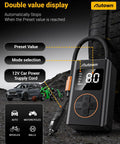 Flat Tire Repair Kit With Air Compressor 54 Piece Emergency Tool Set showing digital display and 12V car power cord