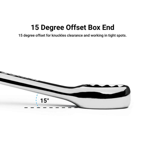 15 degree offset box end of Three Quarters Inch Combination Wrench Twelve Point SAE Chrome Vanadium Heat Treated