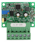 Front view of 3.3V PWM To 0 To 10V Voltage Converter Module for D A Digital Analog Conversion, green circuit board with terminals.