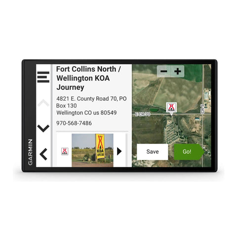 7-Inch RV GPS Navigator With Custom Routing And Live Traffic And Weather For North America showing KOA Journey location on map