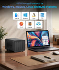 Heavy Duty Hybrid Storage Enclosure Featuring Four Sata Drive Bays And Four Nvme Slots For Up To 152TB Of Rock Solid Speed Plus Complimentary Backup Software For Any Creator Ready To Bulk Up Their Data Stack Smoothly on office desk.