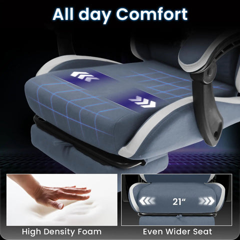 Gamer Grade Ergonomic Gaming Chair With Back Support For Marathon Sessions, plush high density foam seat, wide 21" design