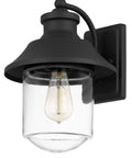 Outdoor Wall Lantern 1-Light Exterior Matte Black Sconce With Clear Glass Cylinder Shade, Weather Resistant