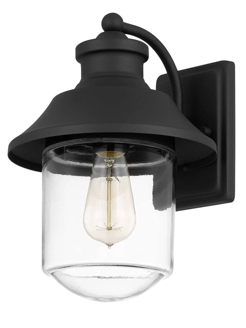 Outdoor Wall Lantern 1-Light Exterior Matte Black Sconce With Clear Glass Cylinder Shade, Weather Resistant