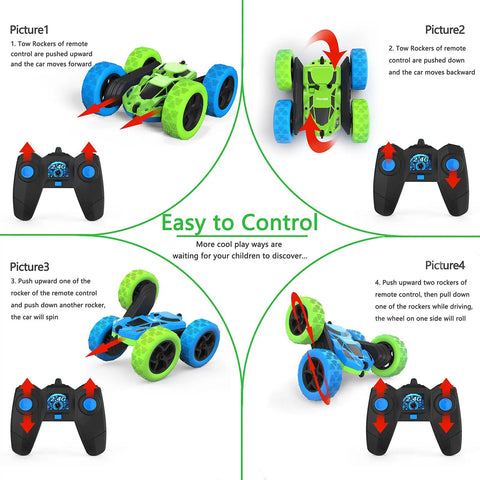 Aqua Racer Remote Control Car for Kids, 360 Degree Double Sided RC Vehicle With LED Headlights controls and stunt capabilities