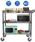 Heavy Duty 3 Tier Wire Rolling Utility Cart With Wheels For Kitchen And Office, Pro Grade Service Cart With Handle Bar, Rust Resistant Steel Shelving, High Temp Finish, Each Tier 250 Lb Capacity