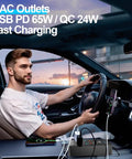 300W Car Power Inverter 12V To 110V DC To AC Converter With Fast Usb Charging Ports in car with device charging.