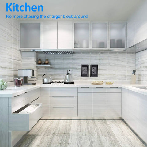 Heavy Duty Dual Usb Wall Outlet With Slick Black Faceplate And Rapid 15 Amp Receptacle For Lightning Fast Phone Charging And No Sweat Plug And Play Setup Plus Solid 50 Pack For House Or Job Site Refresh in modern kitchen setting.