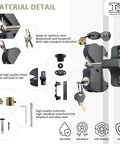 Material details of Rock Solid Gate Latch With Pull Cable Quick Release Two Sided Lockable Exterior Door Fixture in matte black.