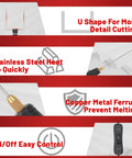 Four features of a Three In One Foam Cutter Kit With Hot Wire Pen Bending Knife And Bow Cutter For DIY Crafts, 90 To 250 Volt Electric Styrofoam Cutter, 18 Watt