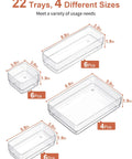 22 Piece Drawer Organizer Set With Non Slip Silicone Pads Clear 4 Size Trays For Makeup Jewelry Utensils Grab And Go Storage