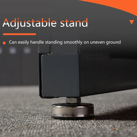 Close-up of adjustable stand on 4 Tier CNC Tool Rack With 40 Taper Holder And 70 Capacity CNC Tool Cart Storage Cabinet on uneven ground.