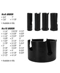 Spyder carbide-tipped hole saw kit with Hex8/Hex10 arbors and assorted diameters.
