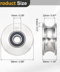 Heavy Duty U Groove Pulley Wheel Forged From Solid 304 Stainless Steel With 10mm Bore 68mm OD and 9.5mm Width dimensions shown.