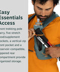 Man accessing pockets of Duro 1.5L Mens Running Hydration Vest With Hydraulics Soft Flasks Breathable Mesh No Bounce Fit