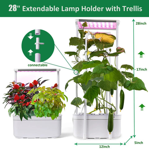 Smart Indoor Hydroponic Garden System Kit With Trellis And LED Grow Light Plug N Play Setup All In One Countertop Hydroponics with tomatoes and cucumbers