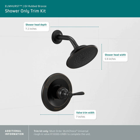 Elmhurst Shower Trim Kit For Shower Only Without Tub Spout Oil Rubbed Bronze Finish with valve and round shower head
