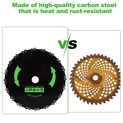 9 Inch 20 Tooth Chainsaw Brush Cutter Blade With Adapter Kit For STIHL Trimmers And Weed Eater 65Mn Steel comparison with rusted blade