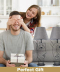 Two Pack Black Table Lamps With Gray Fabric Shades For Bedroom And Living Room displayed in a cozy living room setting.