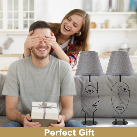 Two Pack Black Table Lamps With Gray Fabric Shades For Bedroom And Living Room displayed in a cozy living room setting.