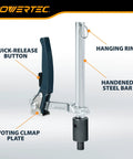 Heavy Duty Welding Clamps Set of 2 for 5/8 Inch Fixture Holes with quick-release button, pivoting clamp plate, and hanging ring.