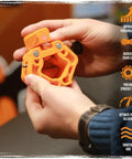Keep Your Ride Rolling Smooth With This Universal Motorcycle Laser Wheel Alignment Tool being held, showcasing vibrant orange plastic material.