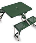 Foldable Picnic Table With Built-In Benches For Four, Outdoor Camping Table With Umbrella Hole, Hunter Green