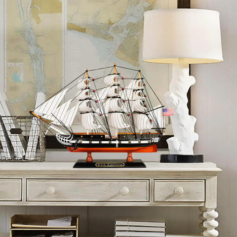 Old Ironsides Dope Wooden Model Ship USS Constitution 1 To 155 Scale Replica With Solid Basswood Hull Hand Stitched Fabric Sails