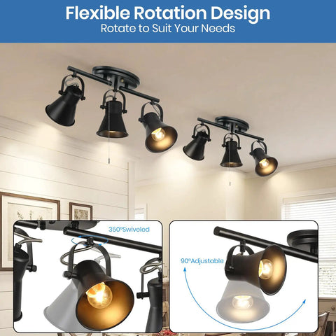 Gold Four Light Track Lighting Kit With Adjustable Heads Flush Mount Ceiling Fixture for versatile room lighting