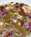 Close-up of 18 Inch Floral Epoxy Resin Lazy Susan With Turquoise Painted Wooden Base Farmhouse Serving Tray And Turntable For Dining Table