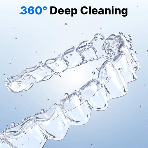 Ultrasonic Retainer Cleaner 45 KHz Deep Clean All In One Machine For Dentures Night Guards Braces Toothbrush Heads And Jewelry With 4 UV Lamps Odor Busting Dual Cleaning Modes Gloss Black Finish, 360° deep clean for clear aligners