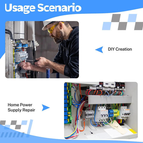 Man using 150 Pcs Solderless Quick Splice Wire Connectors Kit For 22 To 10 AWG No Strip Tap Crimp Joiners on home electrical panel