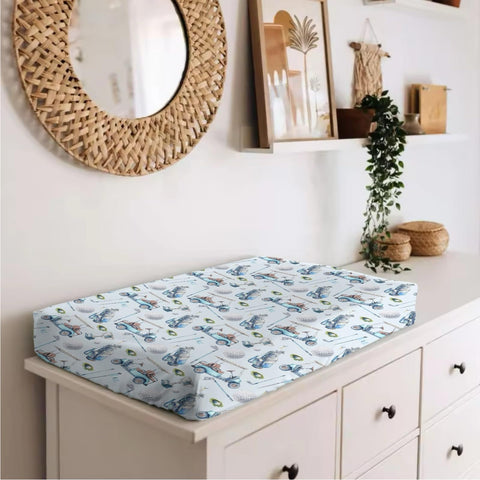 Unisex Baby Changing Pad Cover Cozy Soft Breathable Stretch Fabric 32x16 Inches Golf Themed Watercolor Blue Pattern Safe Snug Fitted Diaper Table Sheet For Boys And Girls on white dresser