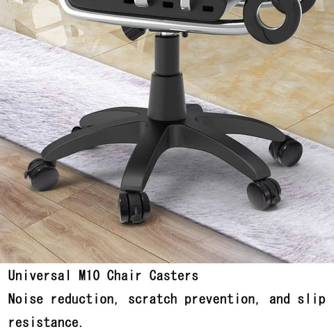 Zero Hassle Office Chair Caster Wheels Replacement featuring black polyurethane swivel feet on office chair base.