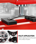 Close-up of Heavy Duty 30 Ton Hydraulic Shop Press With Movable H Frame Plate, showcasing its metal forming capability.
