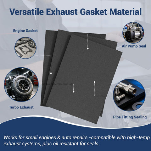 Non Asbestos Gasket Material Kit Three Pack 14 By 11 Inch High Temperature Oil Resistant Sealing Gaskets For Auto And Industrial Equipment Durable Insulating And Vibration Stable Design, 3 sheets for engine exhaust and pipe sealing