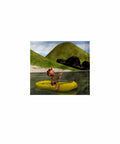 Dope cartoon man on ocean rowing inflatable raft towel