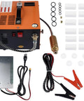 Rock Solid Heavy Duty High Pressure Portable Pcp Air Compressor Pushes Hard To 4500 Psi With Brushless Motor components and accessories layout.
