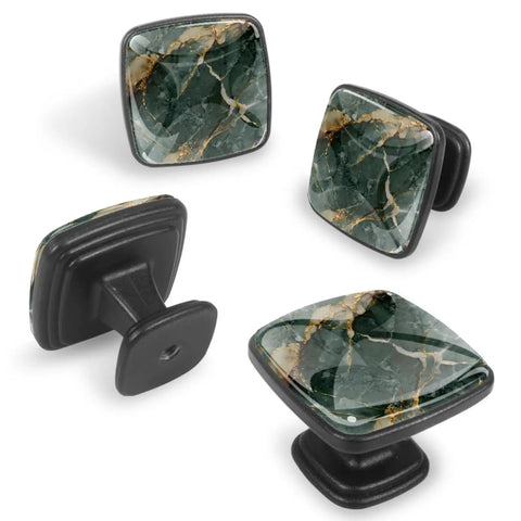 Hella Chic Marble Ombre Cabinet Pulls Set Of Four Sage Green And White Abs Resin Drawer Handles With Stainless Steel Screws For Kitchen Bathroom Furniture Renovation Projects, showing four knobs from various angles.
