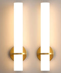 Two Pack Gold Bathroom Wall Sconces 18 Inch Modern LED Dimmable Wall Lights With Acrylic Lampshades Brushed Gold Finish